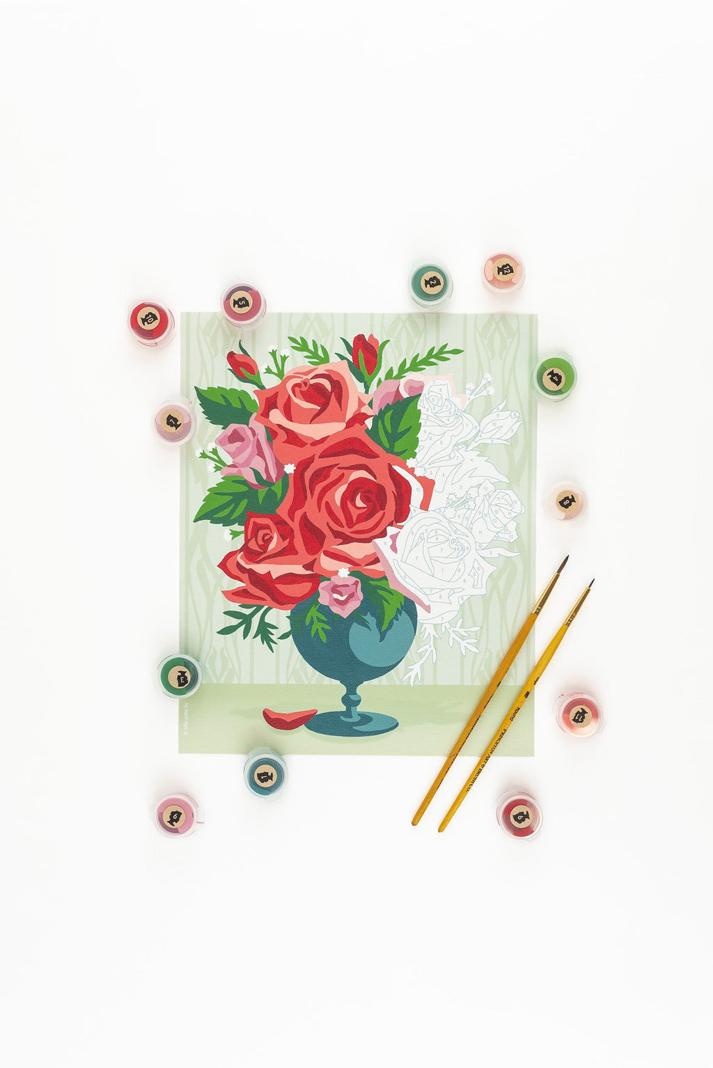 Roses in Vase (wallpaper background) | 8x10 paint-by-number kit