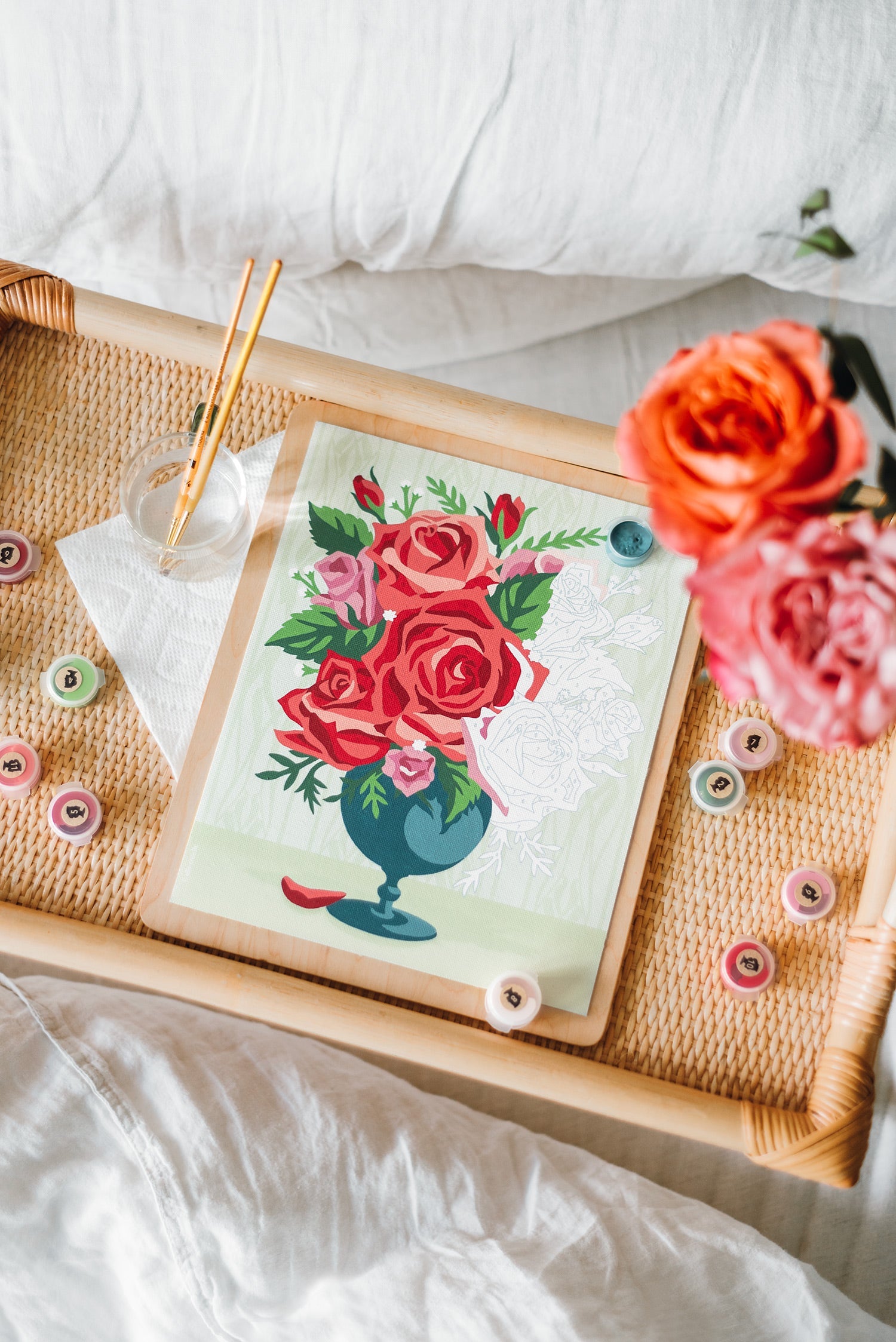 Roses in Vase (wallpaper background) | 8x10 paint-by-number kit
