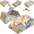 2 in 1 Cat Scratcher Lounge Cardboard Pad with Detachable Toys