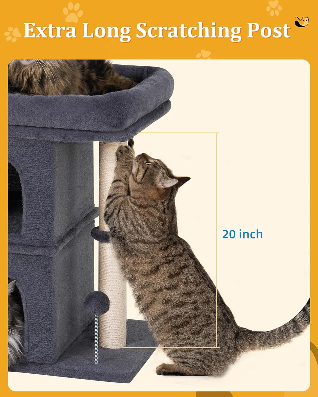 Cat Tree for Large Cats 24in Tower with Perch Condos Scratching Post