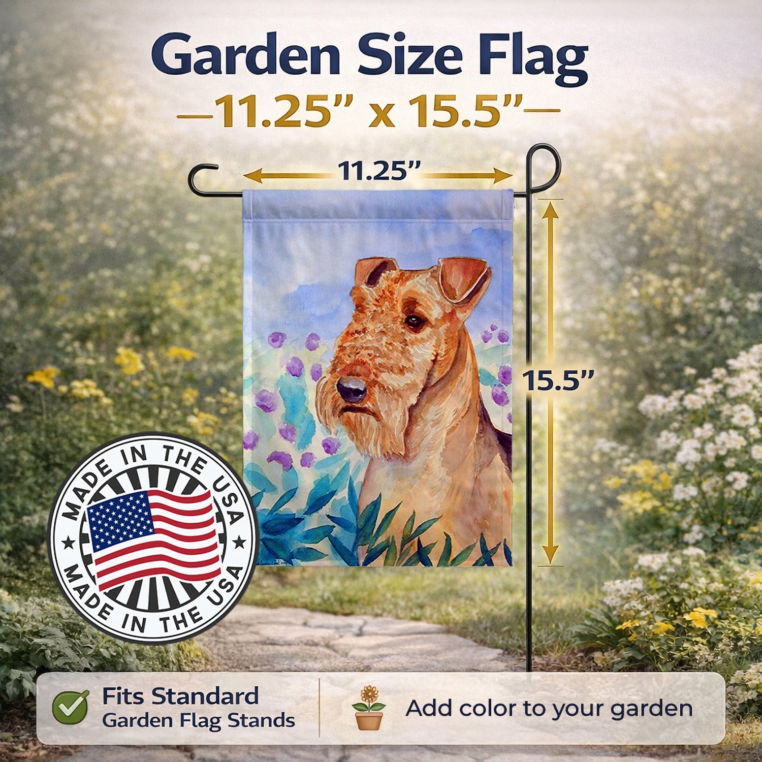 Airedale Terrier in Flowers Garden Flag Mailbox Decorative Yard Banner Outside Patio Artwork for Flower Beds, Garden Size, Multicolor