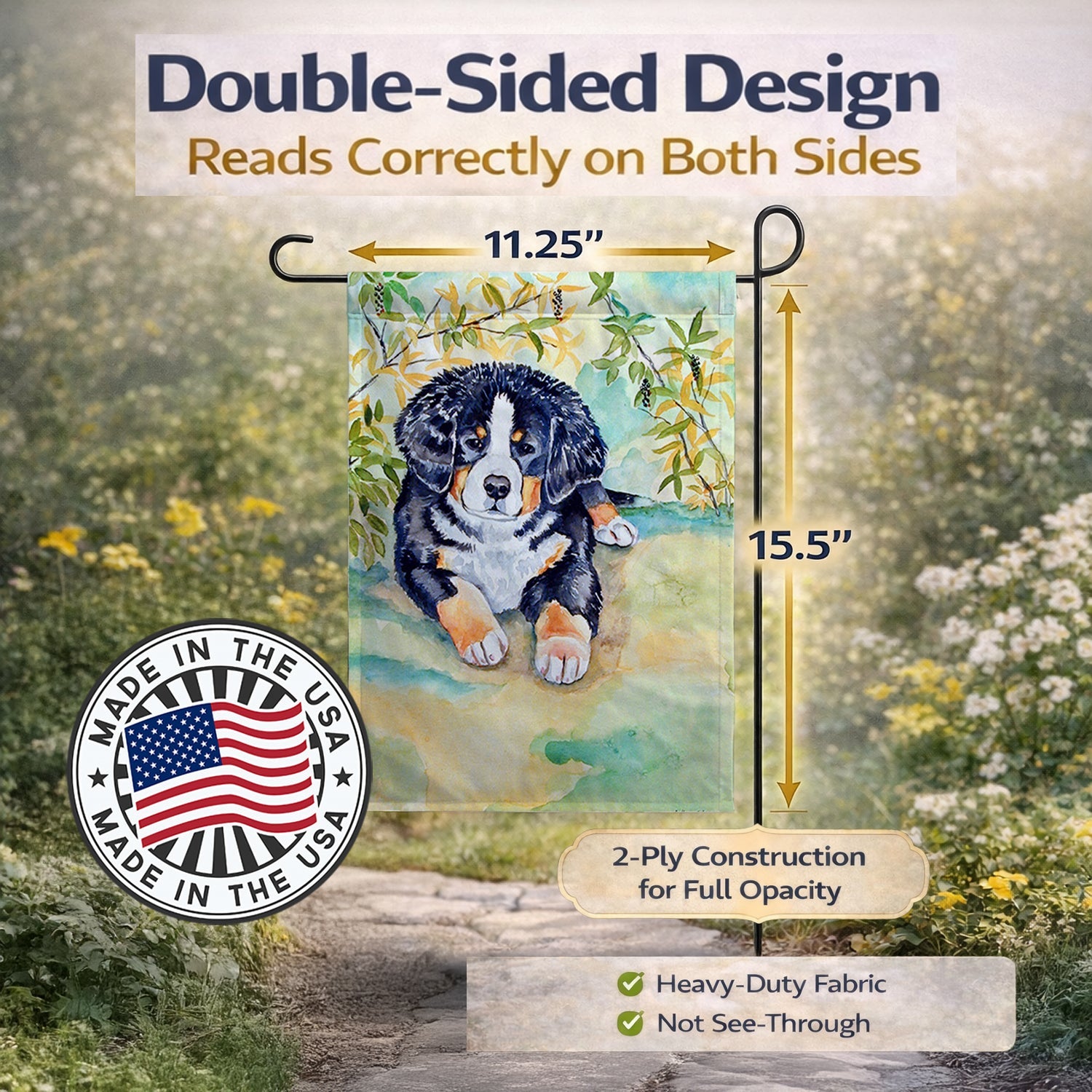 Bernese Mountain Dog Puppy Garden Flag Mailbox Decorative Yard Banner Outside Patio Artwork for Flower Beds, Garden Size, Multicolor