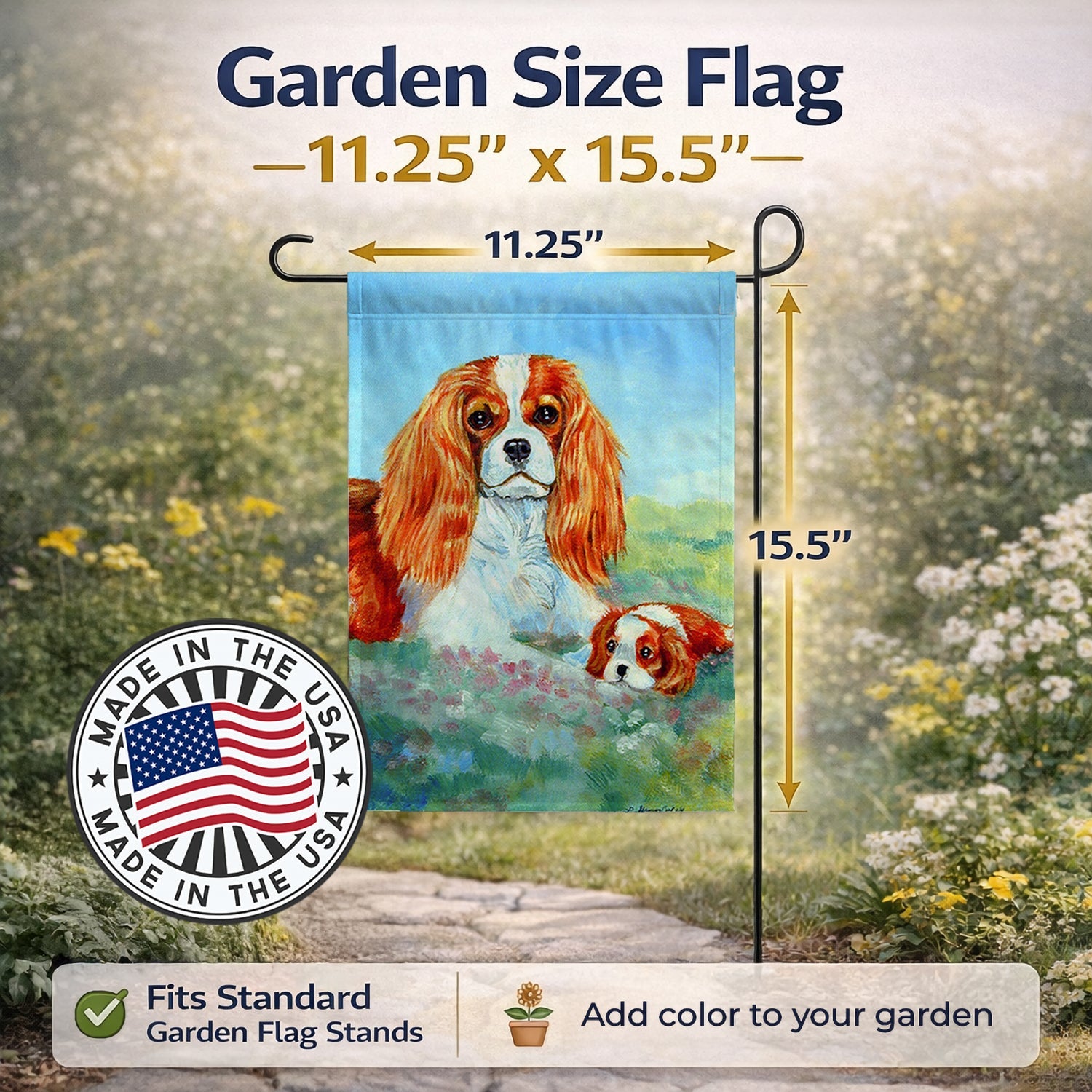 Cavalier Spaniel Momma's Love Garden Flag Mailbox Decorative Yard Banner Outside Patio Artwork for Flower Beds, Garden Size, Multicolor