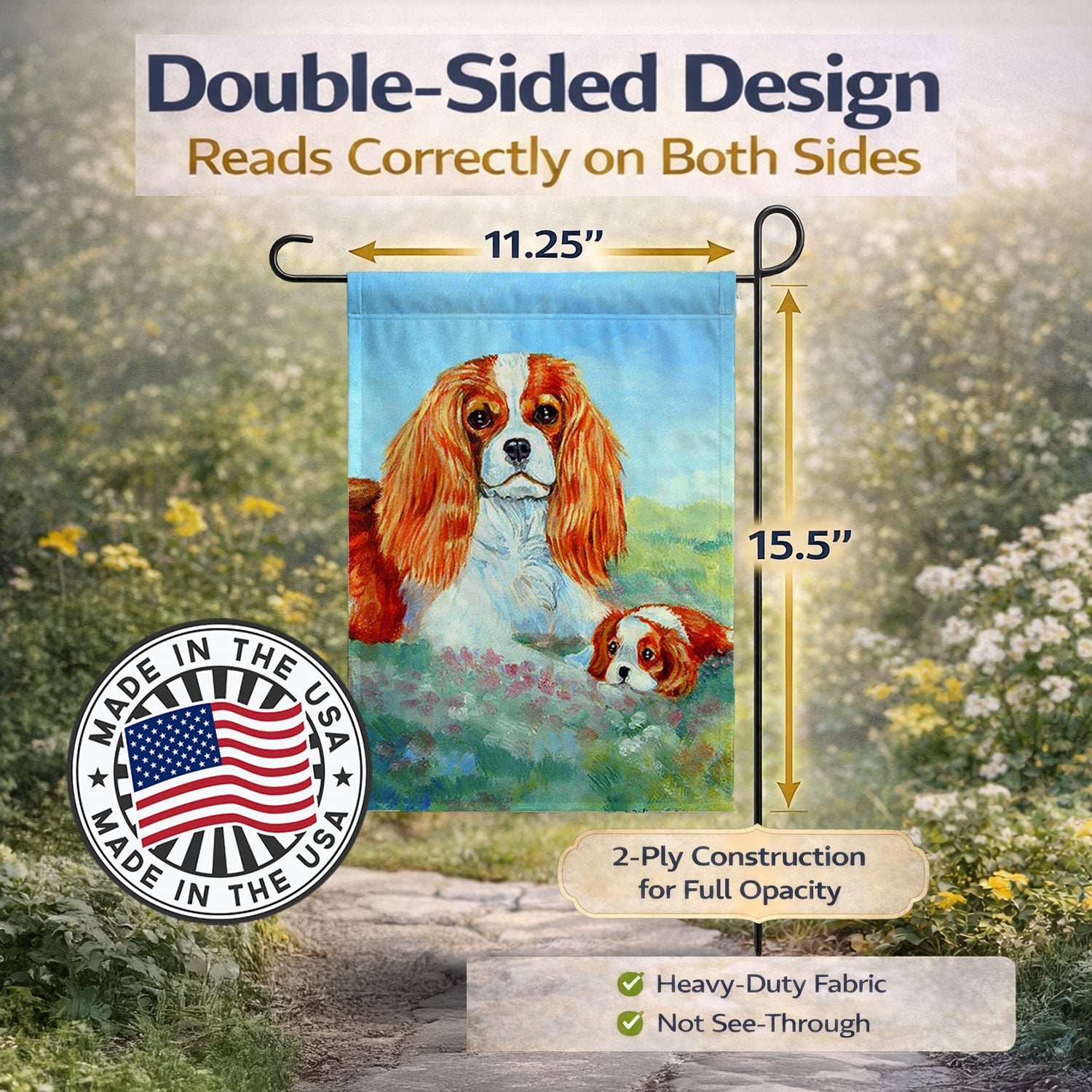 Cavalier Spaniel Momma's Love Garden Flag Mailbox Decorative Yard Banner Outside Patio Artwork for Flower Beds, Garden Size, Multicolor