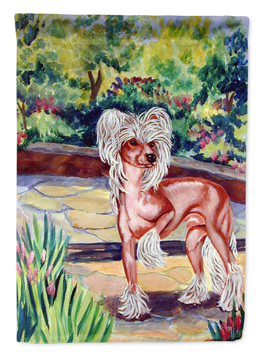 Chinese Crested on the Patio Garden Flag Mailbox Decorative Yard Banner Outside Patio Artwork for Flower Beds, Garden Size, Multicolor