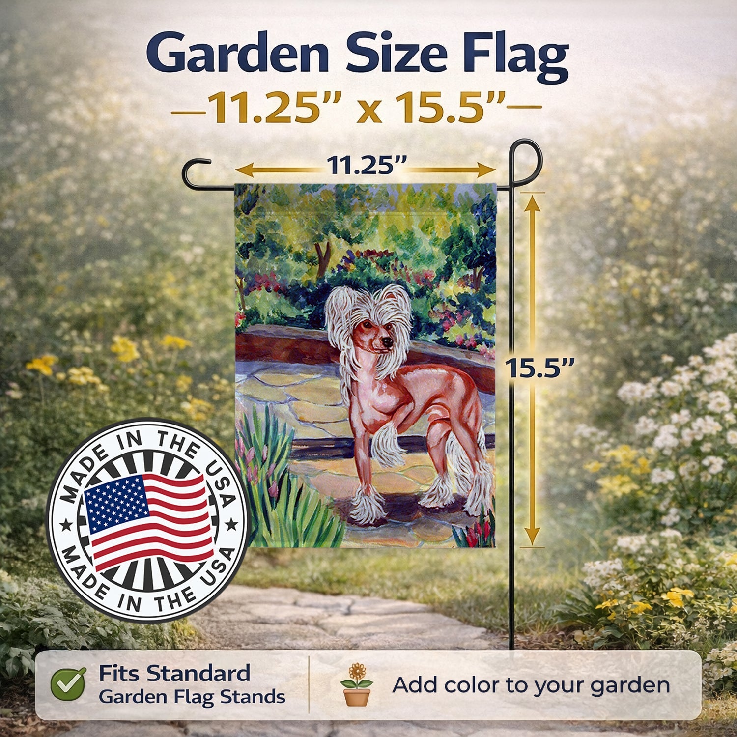 Chinese Crested on the Patio Garden Flag Mailbox Decorative Yard Banner Outside Patio Artwork for Flower Beds, Garden Size, Multicolor