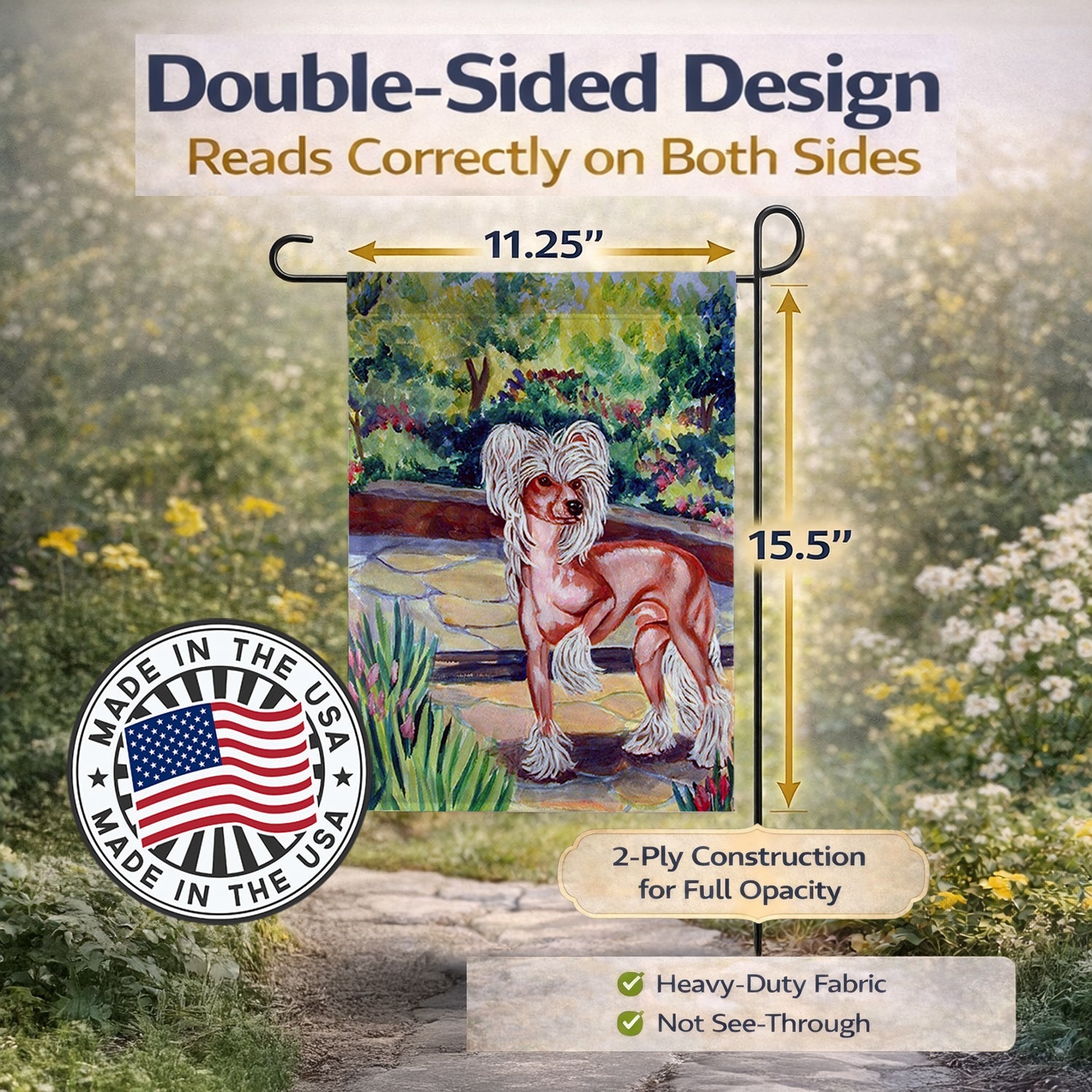 Chinese Crested on the Patio Garden Flag Mailbox Decorative Yard Banner Outside Patio Artwork for Flower Beds, Garden Size, Multicolor