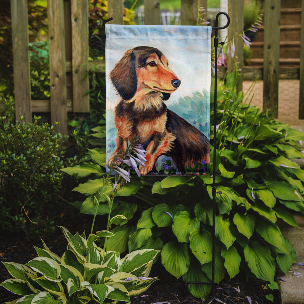 Long Hair Chocolate and Cream Dachshund Garden Flag Mailbox Decorative Yard Banner Outside Patio Artwork for Flower Beds, Garden Size, Multicolor