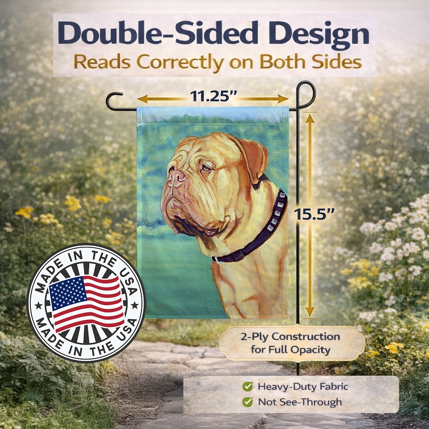 Dogue de Bordeaux Garden Flag Mailbox Decorative Yard Banner Outside Patio Artwork for Flower Beds, Garden Size, Multicolor