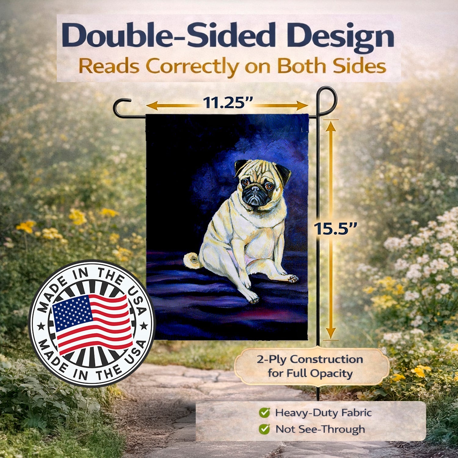 Fawn Pug Penny for your thoughts Garden Flag Mailbox Decorative Yard Banner Outside Patio Artwork for Flower Beds, Garden Size, Multicolor
