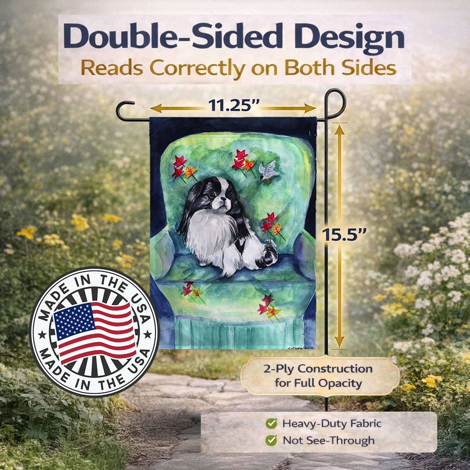 Japanese Chin in Momma's Chair Garden Flag Mailbox Decorative Yard Banner Outside Patio Artwork for Flower Beds, Garden Size, Multicolor
