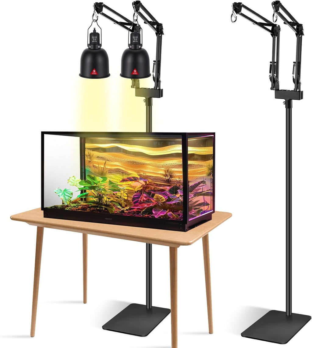 Dual Reptile Lamp Stand Adjustable Heat Light Holder up to 74 Inch