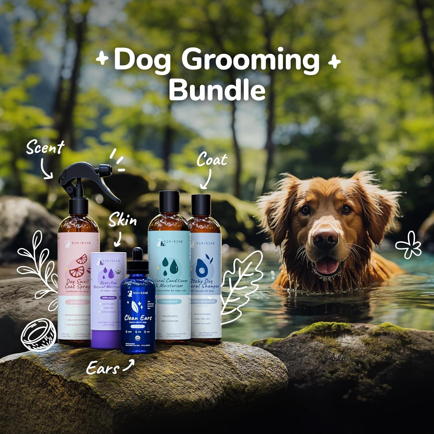Charcoal Dog Grooming Bundle Natural Shampoo Conditioner Skin Coat Care