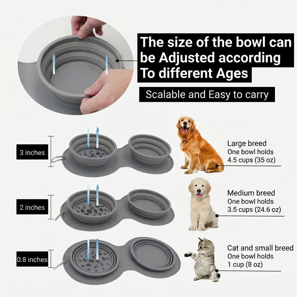 2-in-1 Collapsible Slow Feeder Travel Bowl