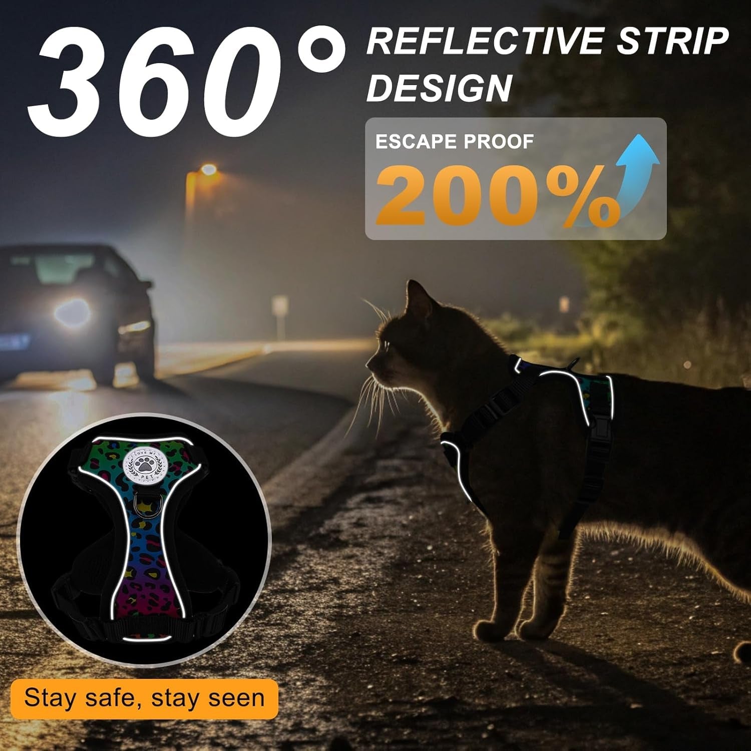 Escape Proof Cat Harness and Leash Reflective Adjustable Soft Vest