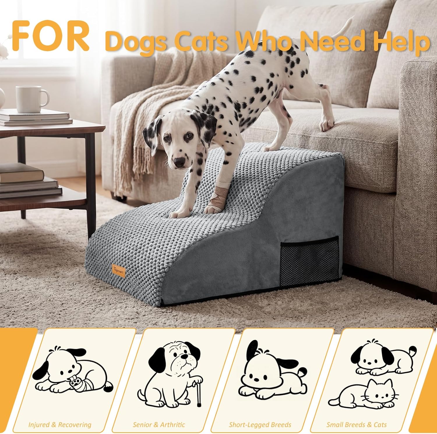 Foam Dog Stairs for Small Dogs & Cats Non Slip Pet Steps 2 Tier