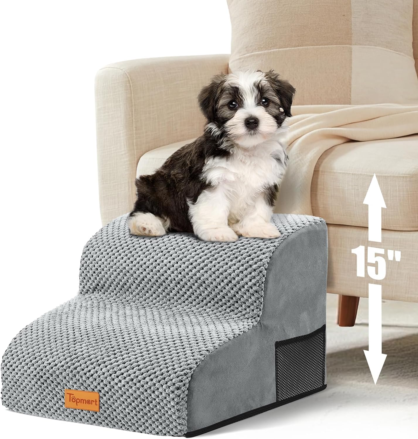Foam Dog Stairs for Small Dogs & Cats Non Slip Pet Steps 2 Tier