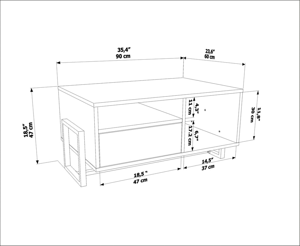 Utopia 35" Wide Coffee Table with Storage Cabinet