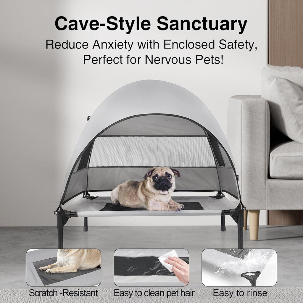 Elevated Outdoor Dog Bed with Canopy Cooling Pet Cot Camping Tent