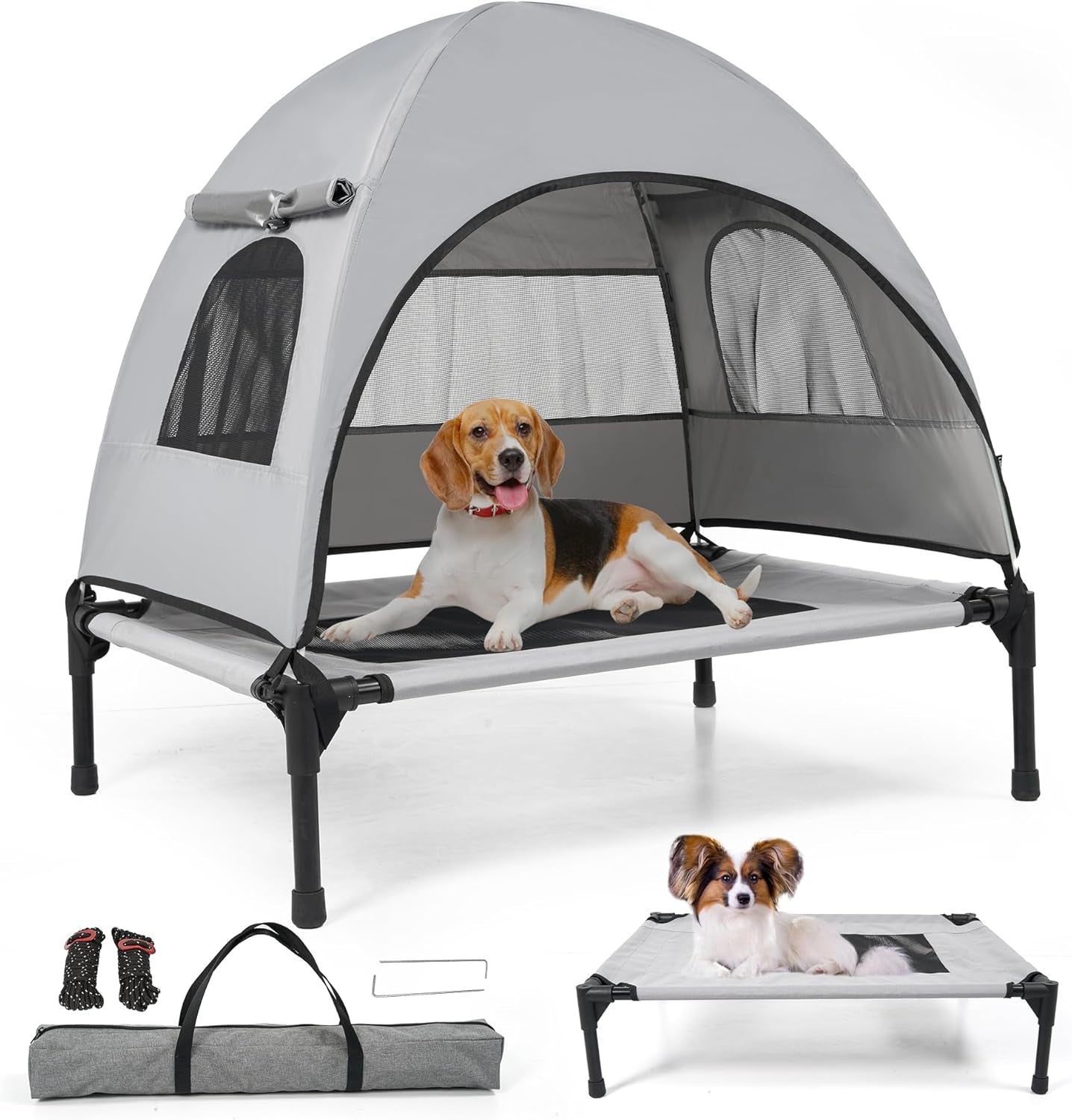 Elevated Outdoor Dog Bed with Canopy Cooling Pet Cot Camping Tent