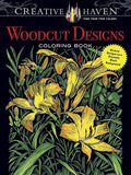 Creative Haven Woodcut Designs Coloring Book: Diverse Designs on a Dramatic Black Background (Adult Coloring Books: Art & Design)