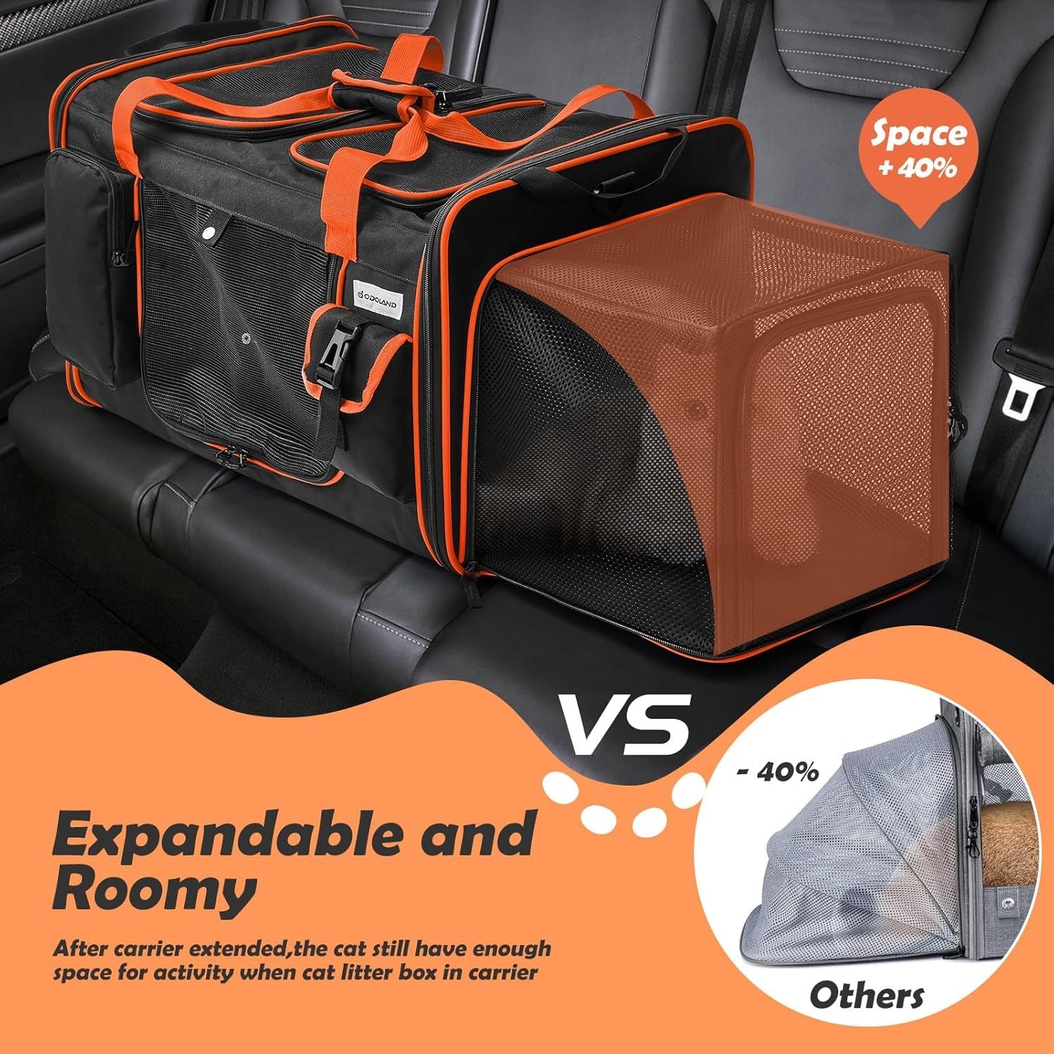 Extra Large Cat Carrier Expandable 2 Cats Travel Carrier with Litter Box