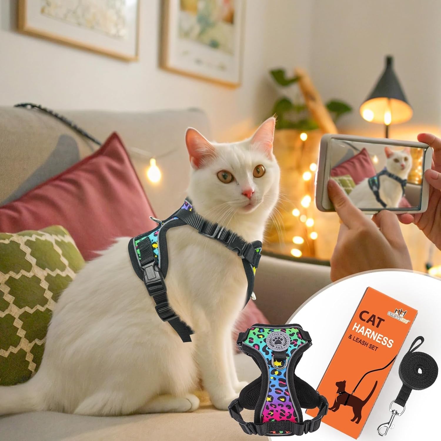 Escape Proof Cat Harness and Leash Reflective Adjustable Soft Vest
