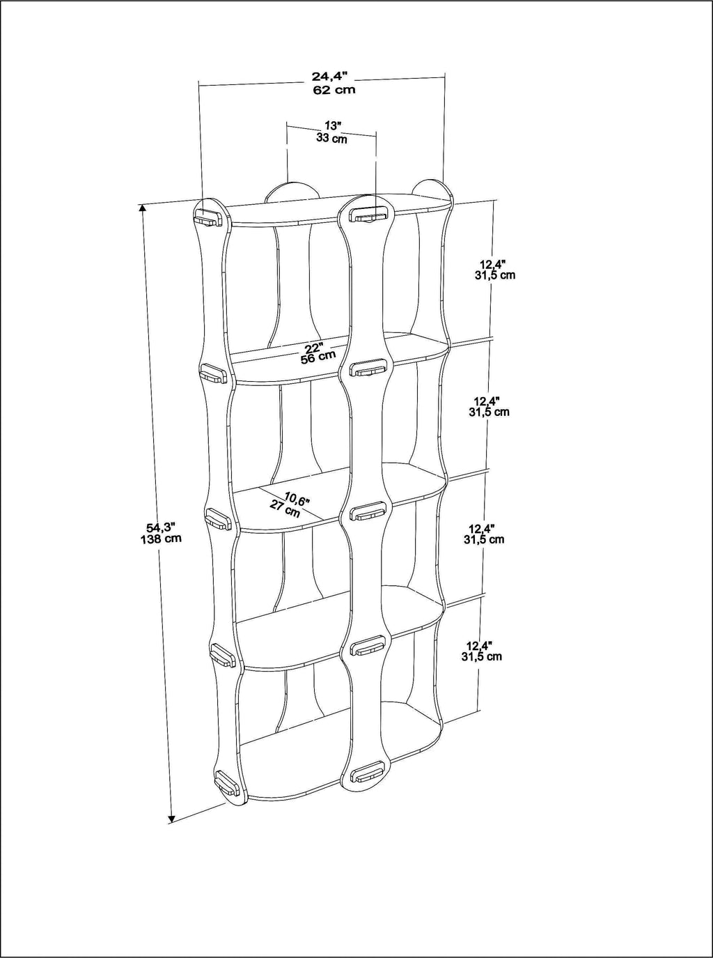 Ayzi 54" Tall MDF Bookcase | Bookshelf | Display Unit