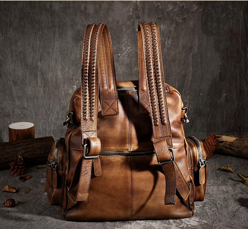 Vintage Leather Women Backpack, School Backpack, Designer Handbags AK10