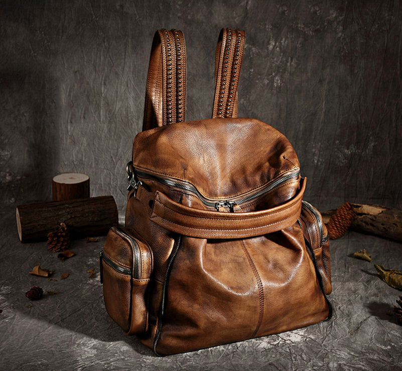 Vintage Leather Women Backpack, School Backpack, Designer Handbags AK10