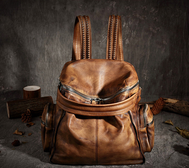 Vintage Leather Women Backpack, School Backpack, Designer Handbags AK10