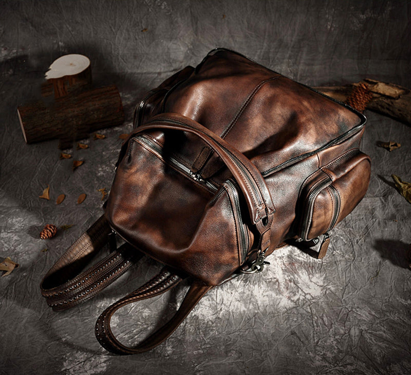 Vintage Leather Women Backpack, School Backpack, Designer Handbags AK10