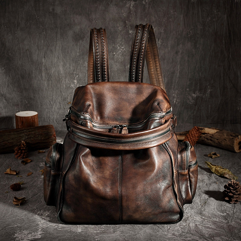 Vintage Leather Women Backpack, School Backpack, Designer Handbags AK10