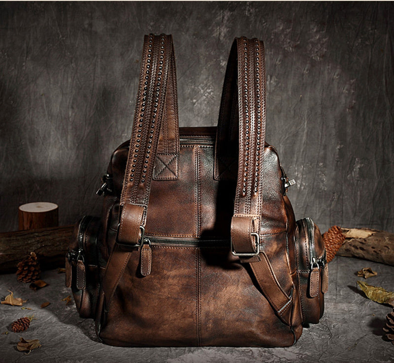 Vintage Leather Women Backpack, School Backpack, Designer Handbags AK10