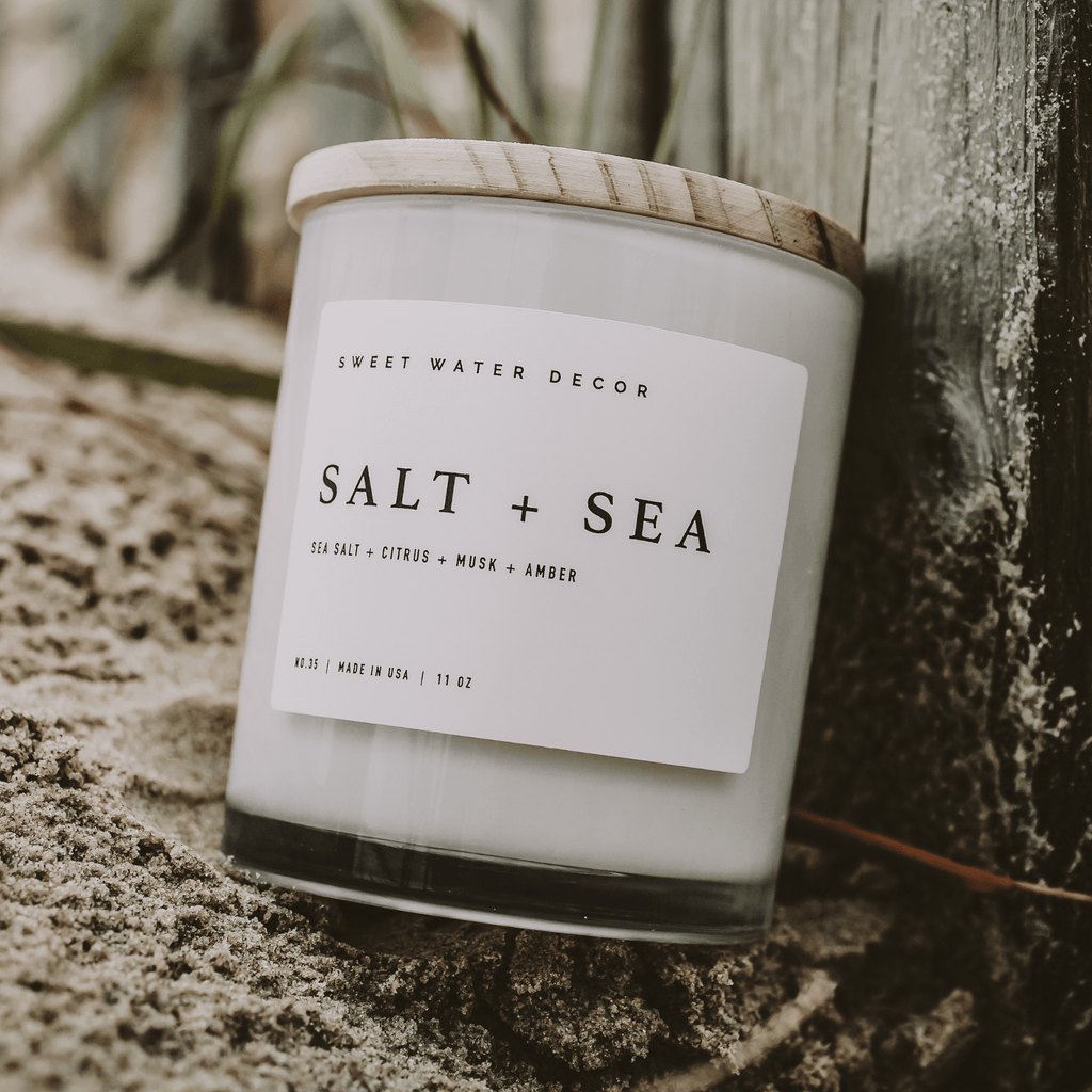Salt and Sea Soy Candle - White Jar - 11 oz
