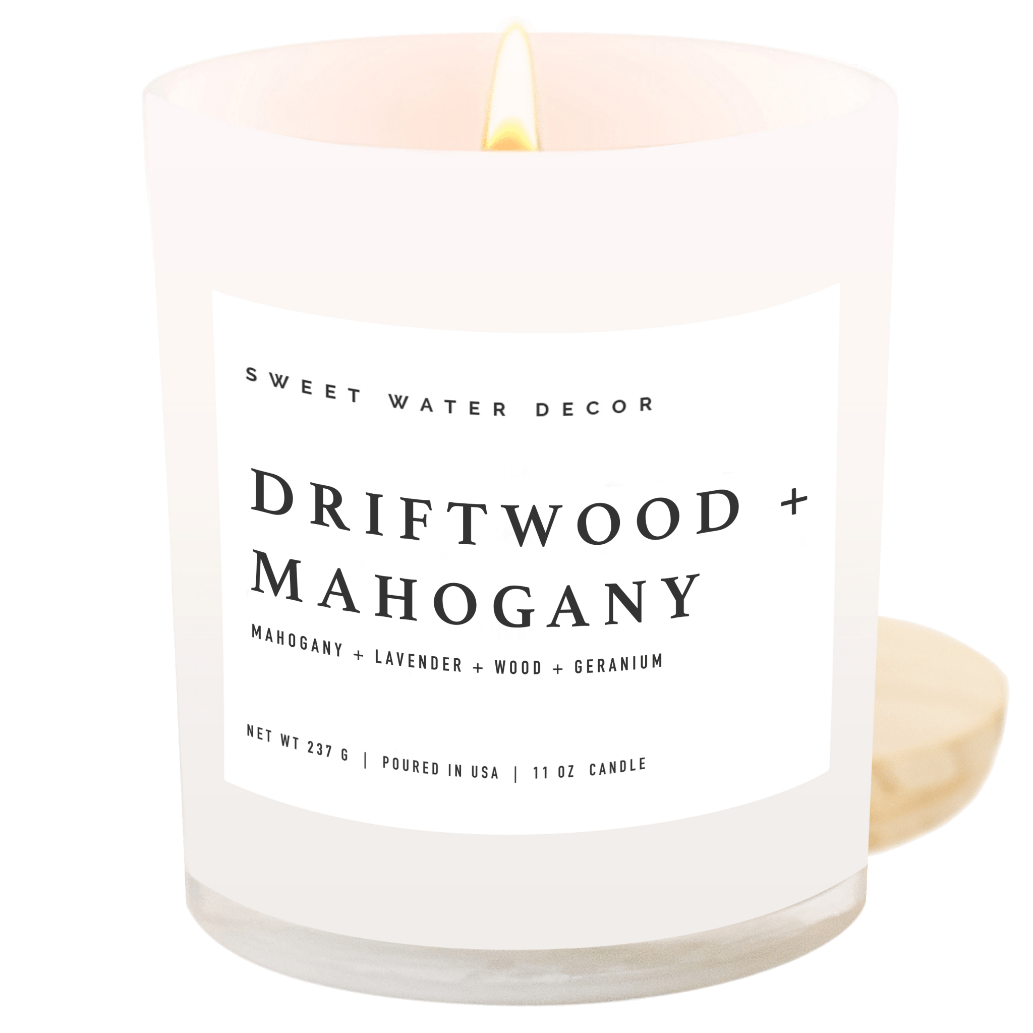 Driftwood and Mahogany Soy Candle - White Jar - 11 oz
