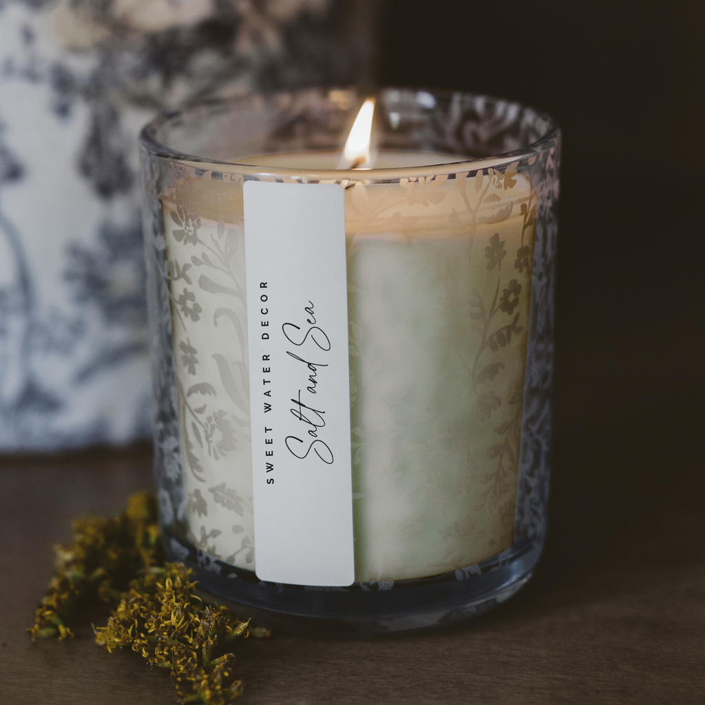 Salt and Sea Soy Candle - Blue Tinted Glass Jar - 12 oz