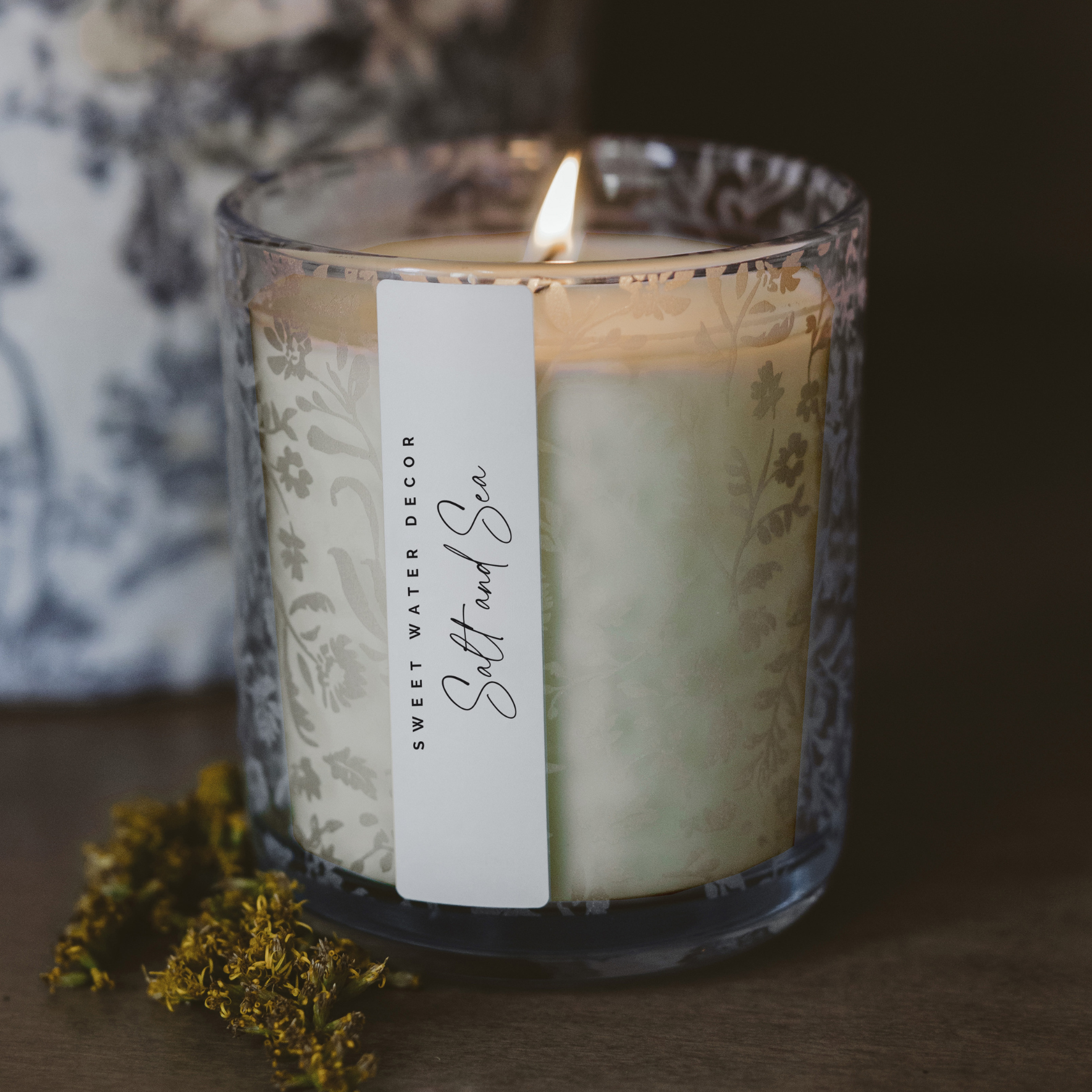 Salt and Sea Soy Candle - Blue Tinted Glass Jar - 12 oz