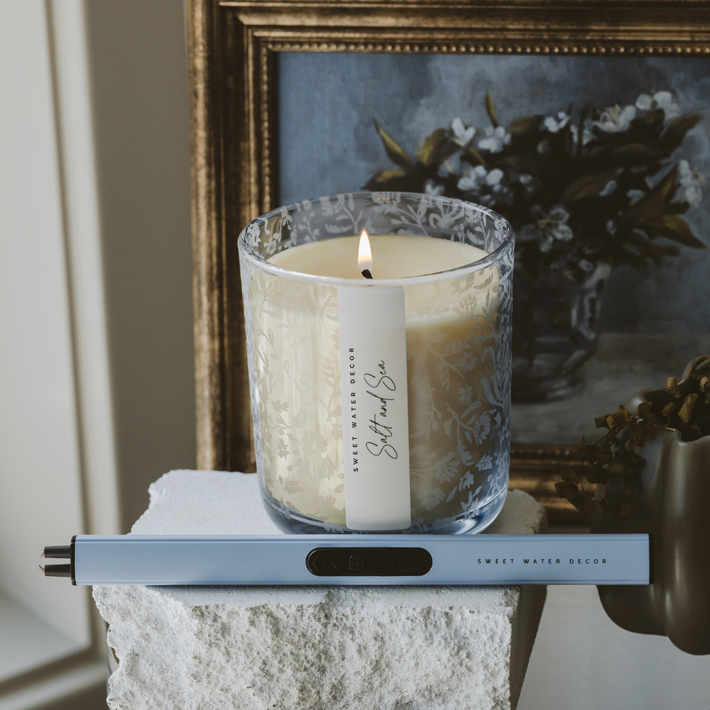 Salt and Sea Soy Candle - Blue Tinted Glass Jar - 12 oz
