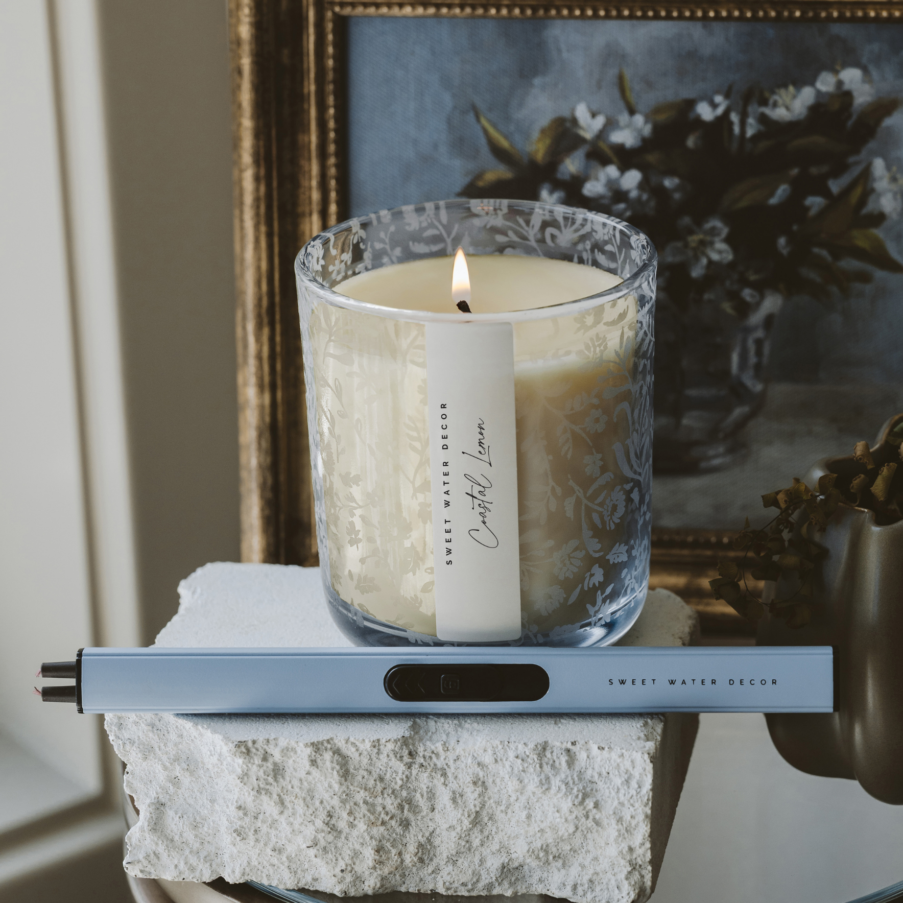 Coastal Lemon Soy Candle - Blue Tinted Glass Jar - 12 oz