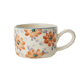 Ceramic Cappuccino Cup with Hand Painted Orange Flowers - 6.7 oz