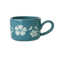 Ceramic Cappuccino Cup with Hand Painted White Flowers Vine - 6.7 oz