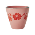 Ceramic Oval Cup with Hand Painted Orange Flower Vine - 10.1 oz