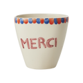 Ceramic Oval Cup with Hand Painted Merci - 10.1 oz