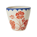 Ceramic Oval Cup with Hand Painted Vintage Flowers - 10.1 oz