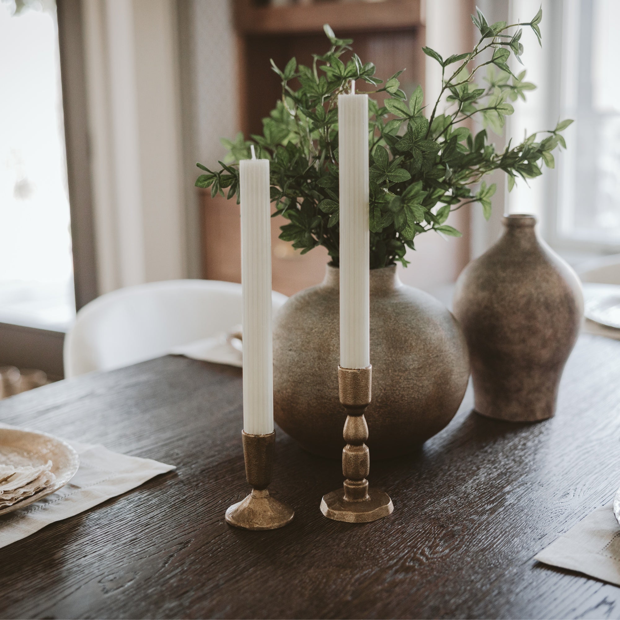 Gold Cast Iron Taper Candle Holders - Set of 2