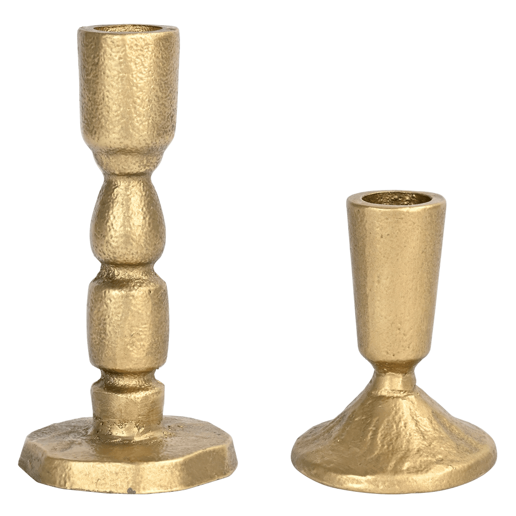 Gold Cast Iron Taper Candle Holders - Set of 2