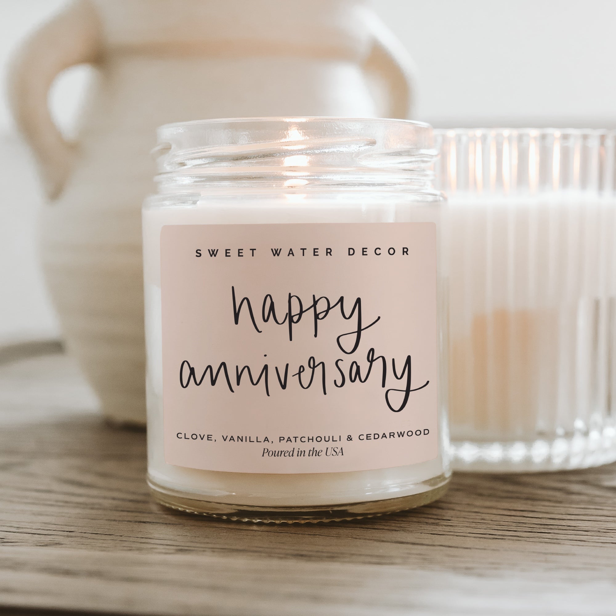 Happy Anniversary Soy Candle - Clear Jar - 9 oz (Palo Santo Patchouli)