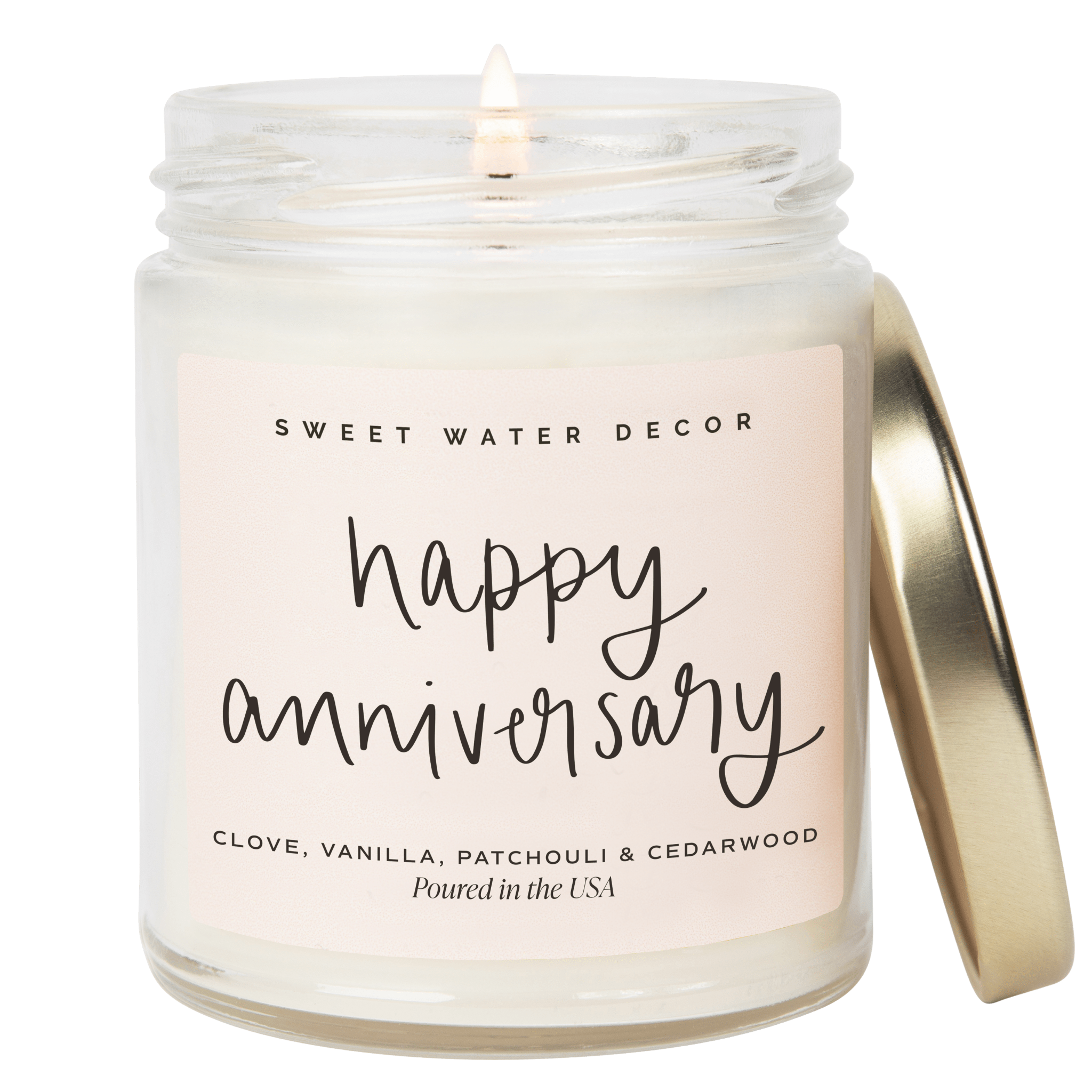Happy Anniversary Soy Candle - Clear Jar - 9 oz (Palo Santo Patchouli)