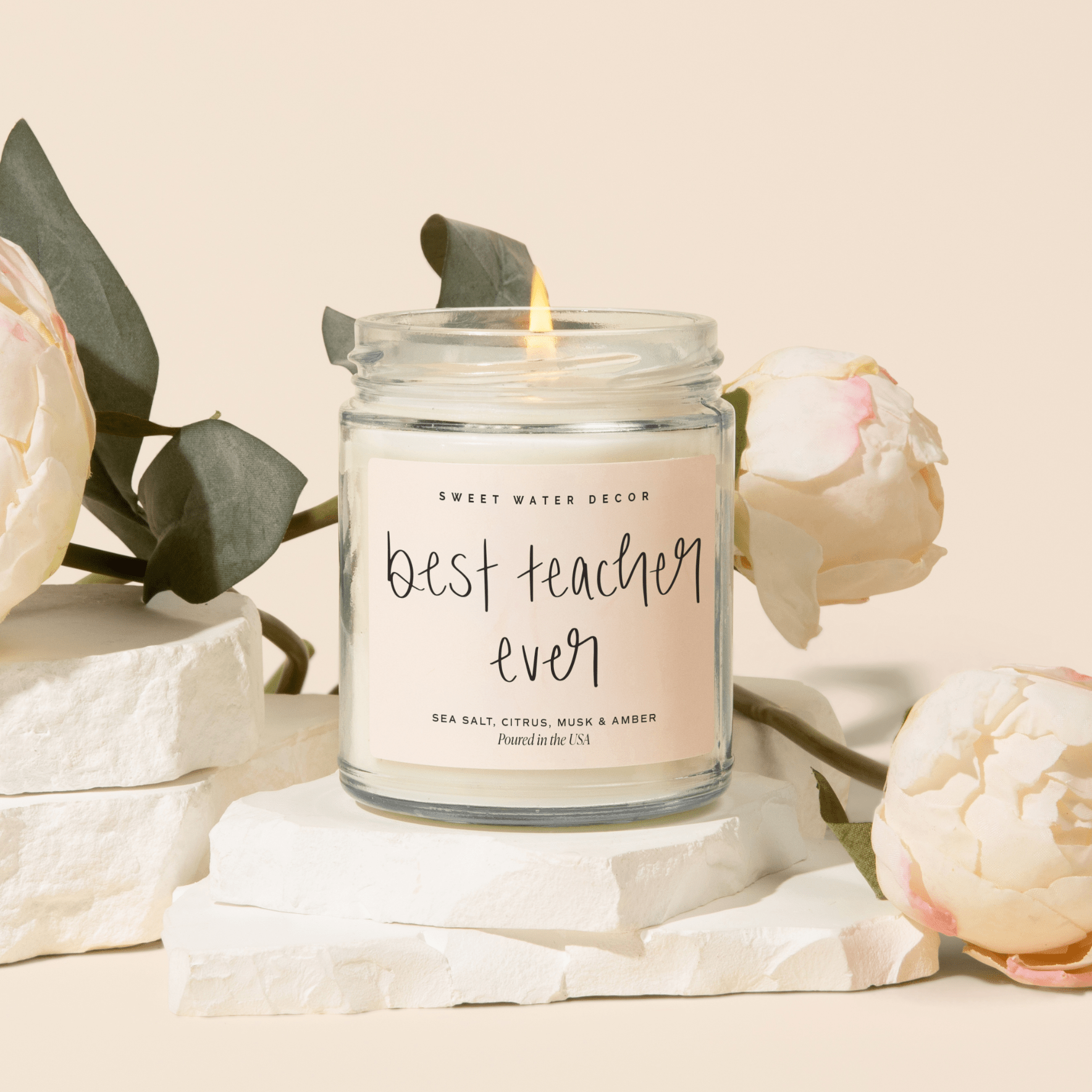Best Teacher Ever Soy Candle - Clear Jar - 9 oz (Salt and Sea)